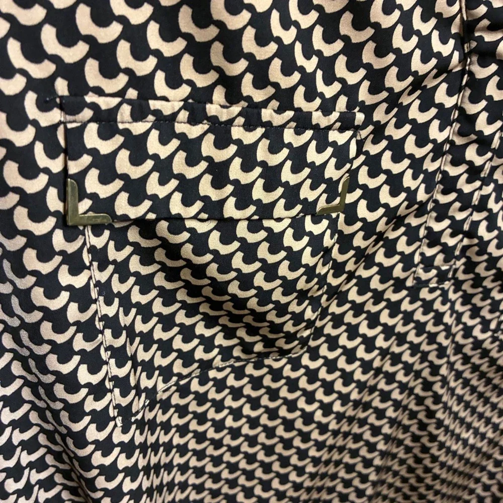 Norm Thompson Plus Size 1X Black Beige Geometric Print Long Sleeve Top‎